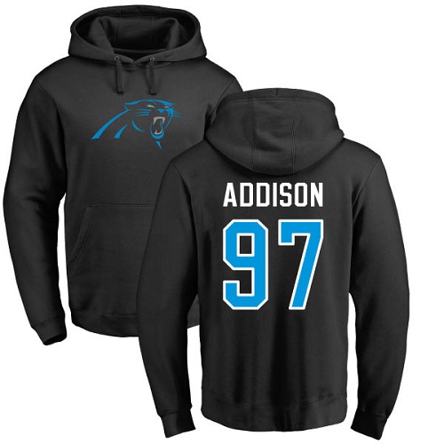 Carolina Panthers Men Black Mario Addison Name and Number Logo NFL Football #97 Pullover Hoodie Sweatshirts